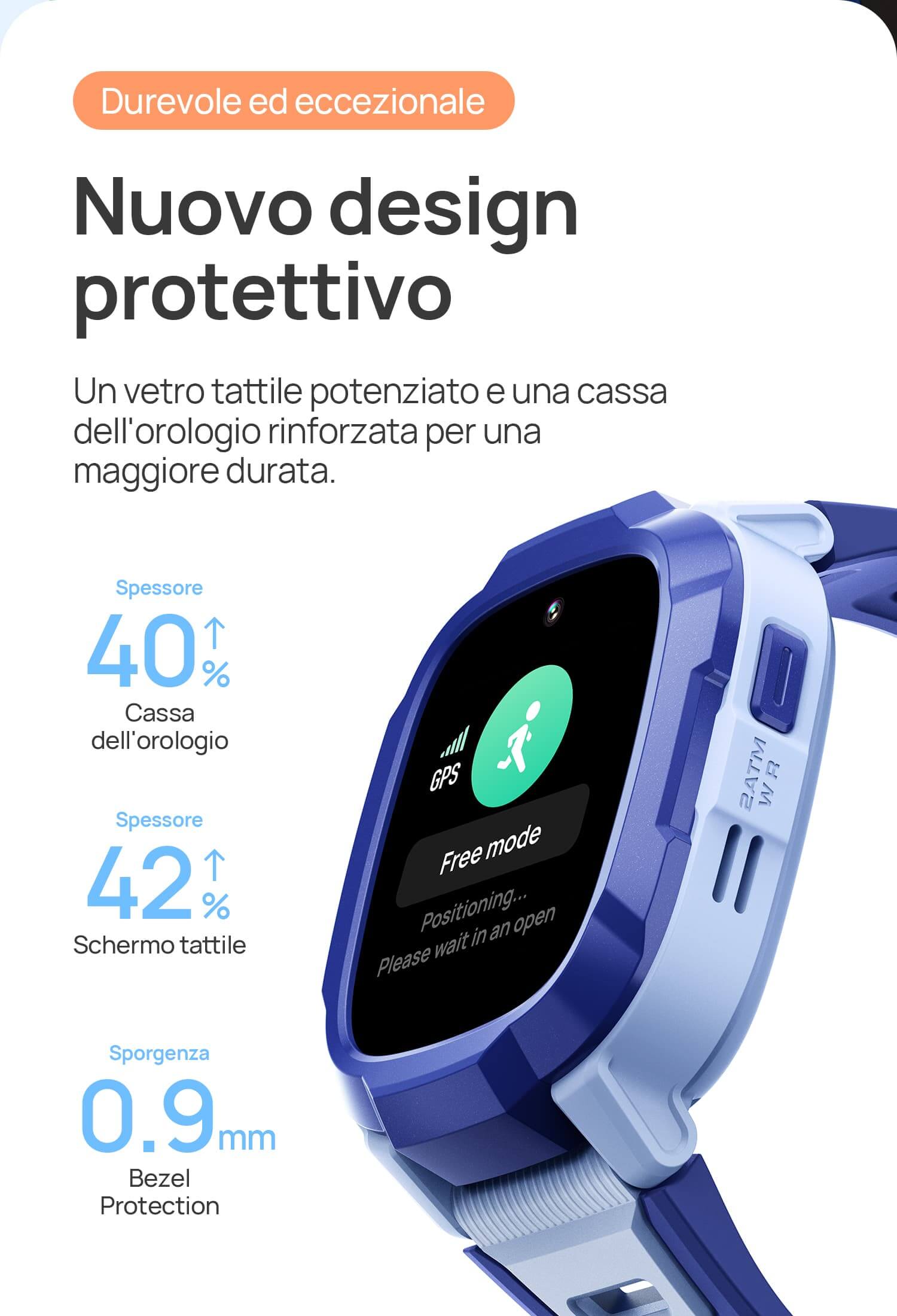 Nuovo design protettivo.
Durevole ed eccezionale.
Un vetro tattile potenziato e una cassa dell'orologio rinforzata per una maggiore durata.
